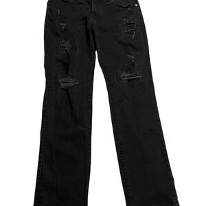 American Eagle Outfitters Black Distressed Slim Straight Jeans Size 34 x 32
